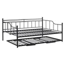 Full Size Metal Daybed with Twin Size Adjustable Trundle, Portable Folding Trundle, Black(OLD SKU:MF293736AAB) - Supfirm