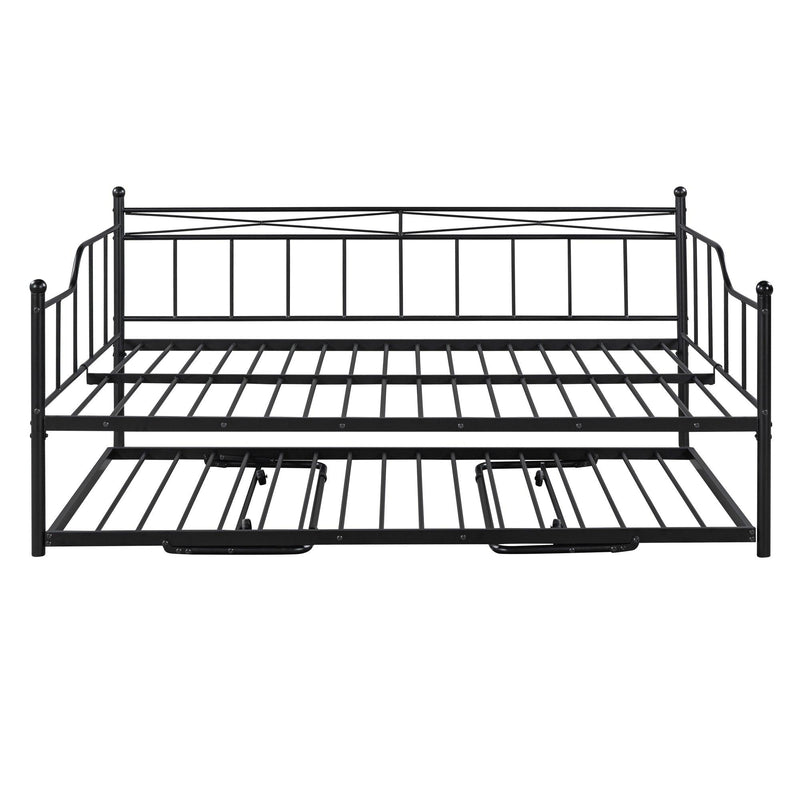 Full Size Metal Daybed with Twin Size Adjustable Trundle, Portable Folding Trundle, Black(OLD SKU:MF293736AAB) - Supfirm