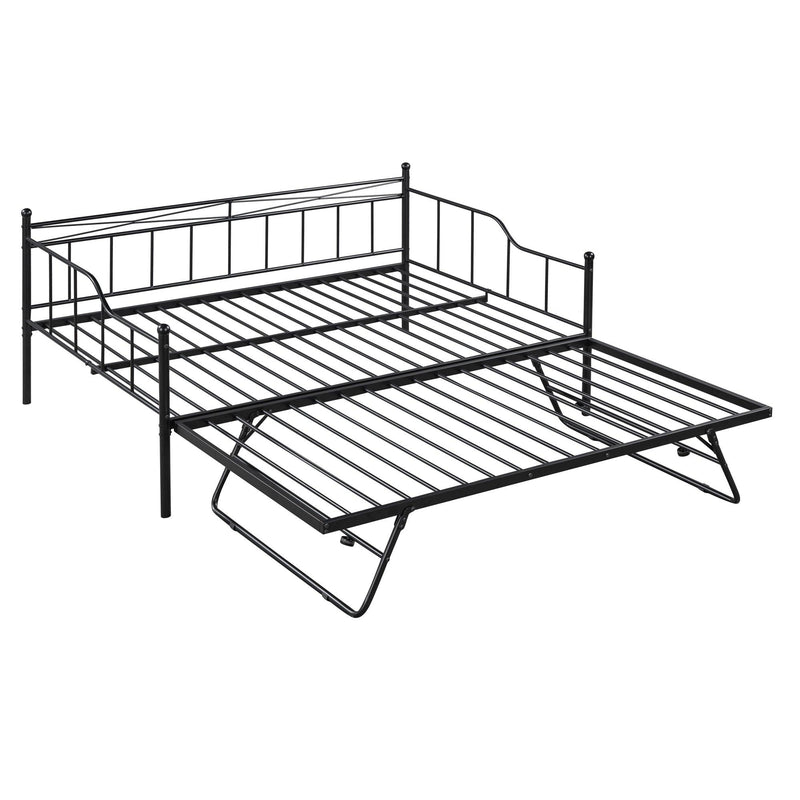 Full Size Metal Daybed with Twin Size Adjustable Trundle, Portable Folding Trundle, Black(OLD SKU:MF293736AAB) - Supfirm