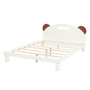 Full Size Platform Bed with Bear Ears Shaped Headboard and LED, Cream White - Supfirm