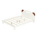 Full Size Platform Bed with Bear Ears Shaped Headboard and LED, Cream White - Supfirm