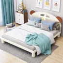 Full Size Platform Bed with Bear Ears Shaped Headboard and LED, Cream White - Supfirm