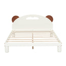 Full Size Platform Bed with Bear Ears Shaped Headboard and LED, Cream White - Supfirm