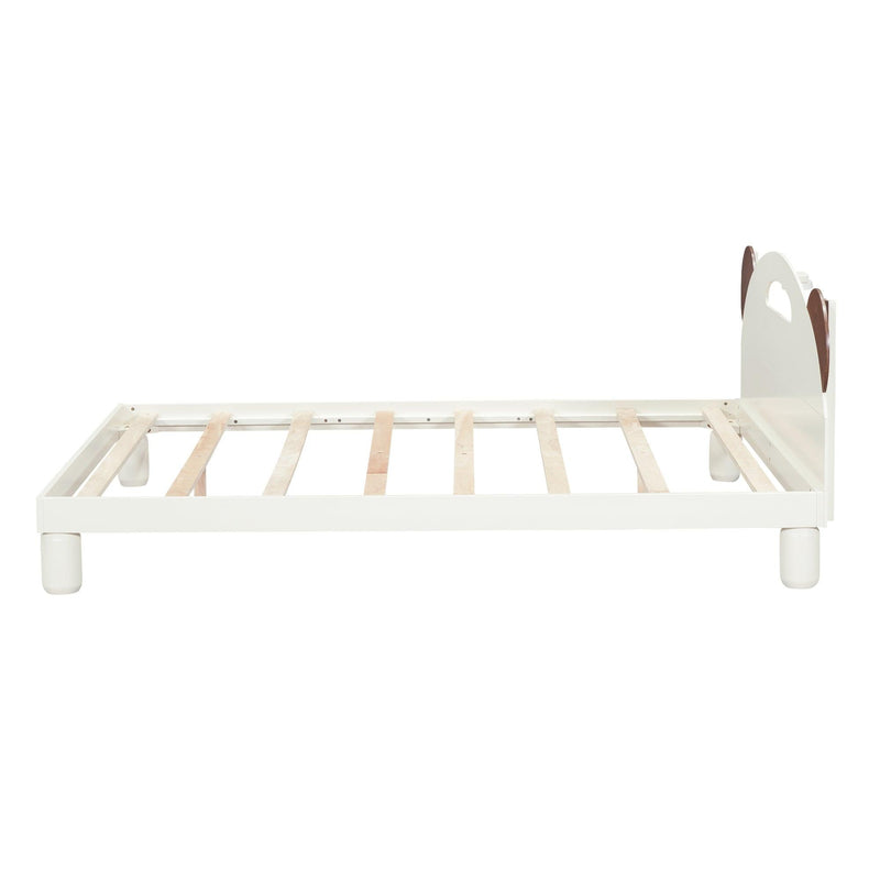 Full Size Platform Bed with Bear Ears Shaped Headboard and LED, Cream White - Supfirm