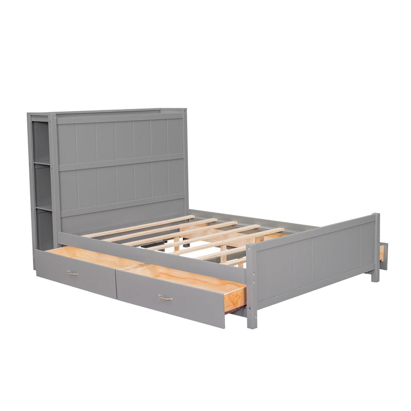 Full Size Platform Bed with Drawers and Storage Shelves, Gray - Supfirm