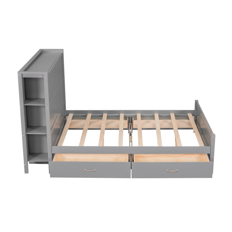 Full Size Platform Bed with Drawers and Storage Shelves, Gray - Supfirm