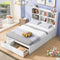 Full Size Platform Bed with Storage Headboard, Charging Station and 2 Drawers, White - Supfirm