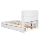 Full Size Platform Bed with Storage Headboard, Charging Station and 4 Drawers, White - Supfirm