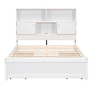 Full Size Platform Bed with Storage Headboard, Charging Station and 4 Drawers, White - Supfirm