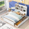 Full Size Platform Bed with Storage Headboard, Charging Station and 4 Drawers, White - Supfirm