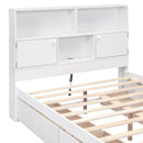 Full Size Platform Bed with Storage Headboard, Charging Station and 4 Drawers, White - Supfirm