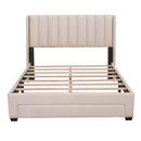 Full Size Storage Bed Velvet Upholstered Platform Bed with a Big Drawer - Beige - Supfirm