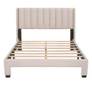 Full Size Storage Bed Velvet Upholstered Platform Bed with a Big Drawer - Beige - Supfirm