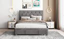 Full Size Storage Bed Velvet Upholstered Platform Bed with a Big Drawer - Grey - Supfirm