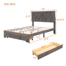 Full Size Storage Bed Velvet Upholstered Platform Bed with a Big Drawer - Grey - Supfirm