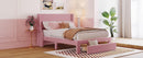 Full Size Storage Bed Velvet Upholstered Platform Bed with a Big Drawer - Pink - Supfirm