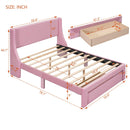 Full Size Storage Bed Velvet Upholstered Platform Bed with a Big Drawer - Pink - Supfirm