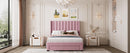 Full Size Storage Bed Velvet Upholstered Platform Bed with a Big Drawer - Pink - Supfirm