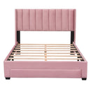 Full Size Storage Bed Velvet Upholstered Platform Bed with a Big Drawer - Pink - Supfirm