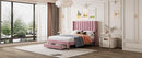 Full Size Storage Bed Velvet Upholstered Platform Bed with a Big Drawer - Pink - Supfirm