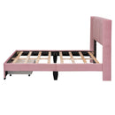 Full Size Storage Bed Velvet Upholstered Platform Bed with a Big Drawer - Pink - Supfirm