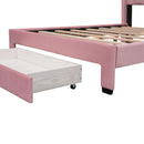 Full Size Storage Bed Velvet Upholstered Platform Bed with a Big Drawer - Pink - Supfirm