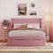 Full Size Storage Bed Velvet Upholstered Platform Bed with a Big Drawer - Pink - Supfirm