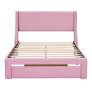 Full Size Storage Bed Velvet Upholstered Platform Bed with a Big Drawer - Pink - Supfirm