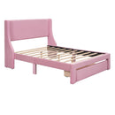 Full Size Storage Bed Velvet Upholstered Platform Bed with a Big Drawer - Pink - Supfirm