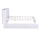 Full Size Storage Platform Bed with Pull Out Shelves and Twin Size Trundle, White - Supfirm