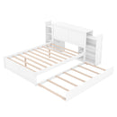 Full Size Storage Platform Bed with Pull Out Shelves and Twin Size Trundle, White - Supfirm