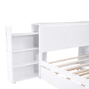 Full Size Storage Platform Bed with Pull Out Shelves and Twin Size Trundle, White - Supfirm