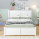 Full Size Storage Platform Bed with Pull Out Shelves and Twin Size Trundle, White - Supfirm