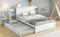 Full Size Storage Platform Bed with Pull Out Shelves and Twin Size Trundle, White - Supfirm