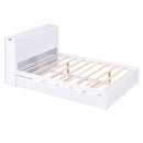 Full Size Storage Platform Bed with Pull Out Shelves and Twin Size Trundle, White - Supfirm