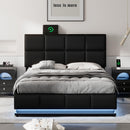 Full Size Tufted Upholstered Platform Bed with Hydraulic Storage System,PU Storage Bed with LED Lights and USB charger, Black - Supfirm