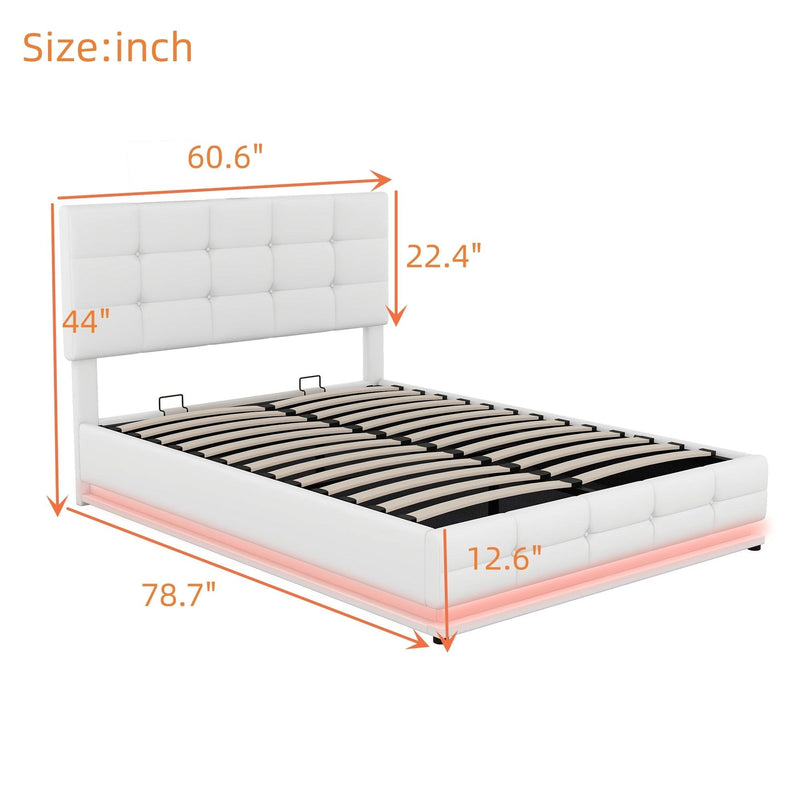 Full Size Tufted Upholstered Platform Bed with Hydraulic Storage System,PU Storage Bed with LED Lights and USB charger, White(Expected Arrival Time: 5.15,AT) - Supfirm