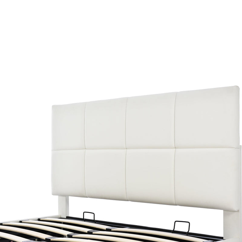 Full Size Tufted Upholstered Platform Bed with Hydraulic Storage System,PU Storage Bed with LED Lights and USB charger, White - Supfirm