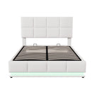 Full Size Tufted Upholstered Platform Bed with Hydraulic Storage System,PU Storage Bed with LED Lights and USB charger, White - Supfirm