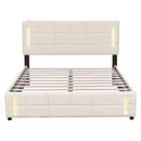 Full Size Upholstered Bed with Hydraulic Storage System and LED Light, Beige - Supfirm