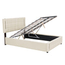 Full Size Upholstered Bed with Hydraulic Storage System and LED Light, Beige - Supfirm