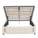 Full Size Upholstered Bed with Hydraulic Storage System and LED Light, Beige - Supfirm