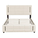 Full Size Upholstered Bed with Hydraulic Storage System and LED Light, Beige - Supfirm