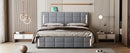 Full Size Upholstered Bed with Hydraulic Storage System and LED Light, Gray - Supfirm