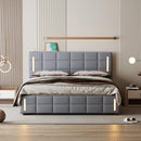 Full Size Upholstered Bed with Hydraulic Storage System and LED Light, Gray - Supfirm