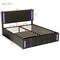 Full Size Upholstered Bed with LED Lights,Hydraulic Storage System and USB Charging Station,Black - Supfirm