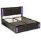 Full Size Upholstered Bed with LED Lights,Hydraulic Storage System and USB Charging Station,Black - Supfirm