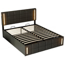 Full Size Upholstered Bed with LED Lights,Hydraulic Storage System and USB Charging Station,Black - Supfirm