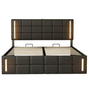 Full Size Upholstered Bed with LED Lights,Hydraulic Storage System and USB Charging Station,Black - Supfirm