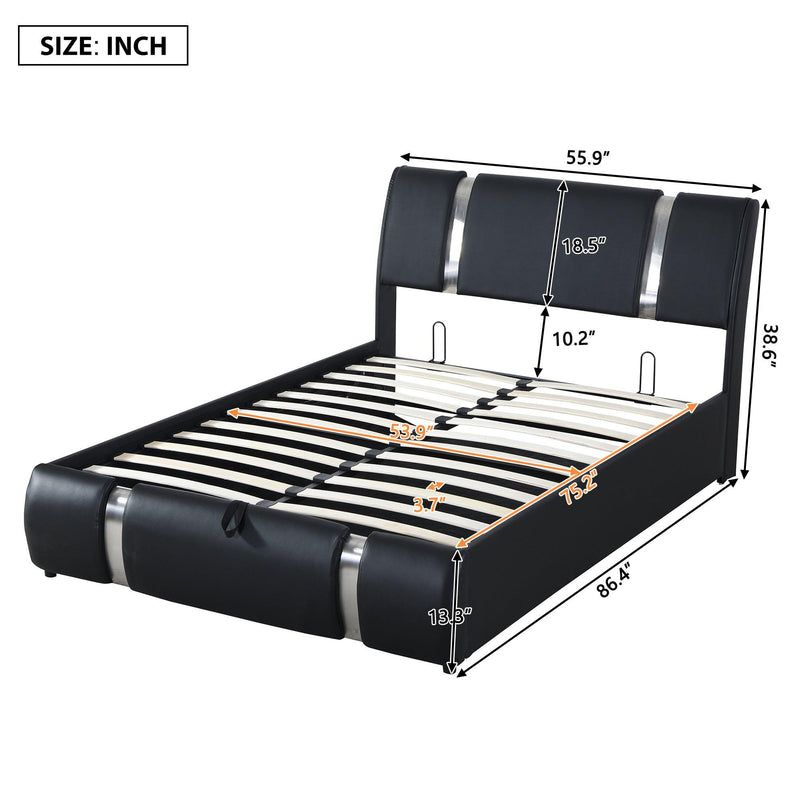 Full Size Upholstered Faux Leather Platform bed with a Hydraulic Storage System, Black - Supfirm